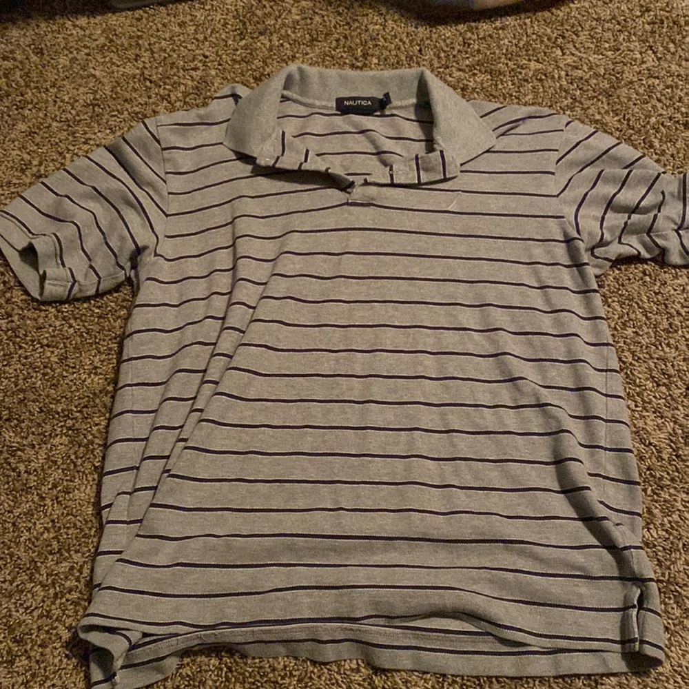 grey striped polo
